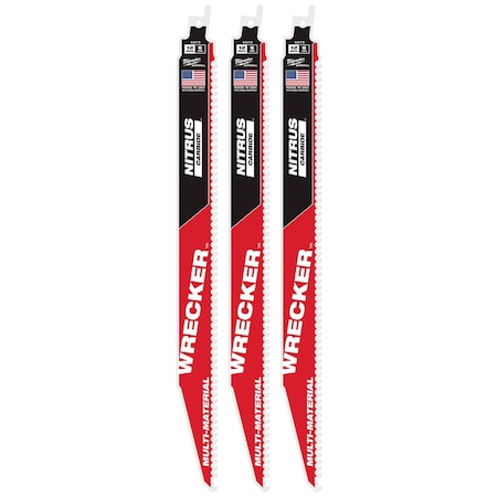 Milwaukee Tool 12 in. 6 TPI SAWZALL THE WRECKER with NITRUS CARBIDE Multi-Material Reciprocating Saw Blade (3 pk) 48-00-5373