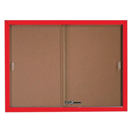 Aarco Enclosed Bulletin Board w/ Al Frame Sliding Doors, Powder Coated Red, 36''Hx48''W SBC3648R