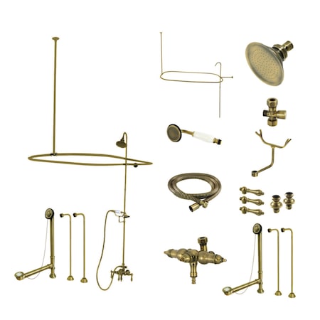 Kingston Brass Three-Handle 2-Hole Tub Wall Mount Clawfoot Tub Faucet Package w/ Shower Enclosure and Hand Shower CCK3143AL