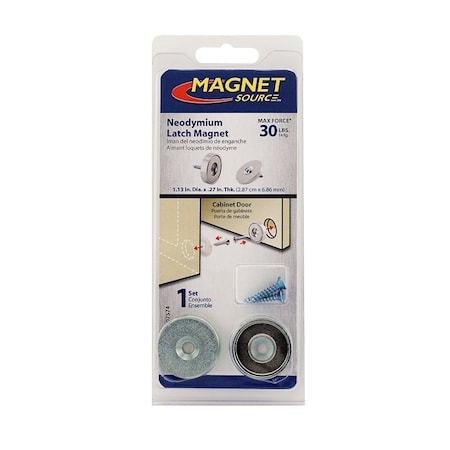 Magnet Source Latch Magnet Kit, 1.13 in W, Steel, Zinc 07574