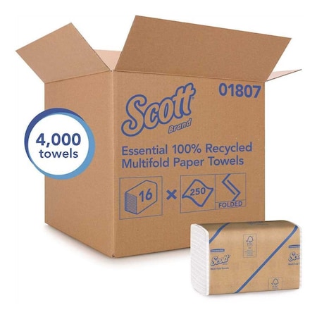 Scott 100% Recycled Fiber Multi-Fold Paper Towels (16 Clips/Case 250-Sheets/Clip 4000 Towels/Case), 16PK 01807