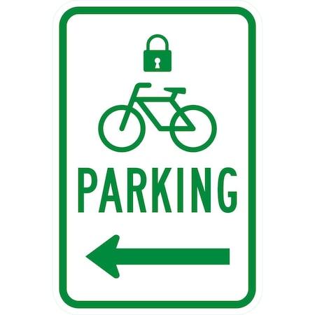 Lyle Parking (with Lock, Cycle & Left Arrow Symbol), 12x18, High Intensity Prismatic, White G-4335-HI_12x18