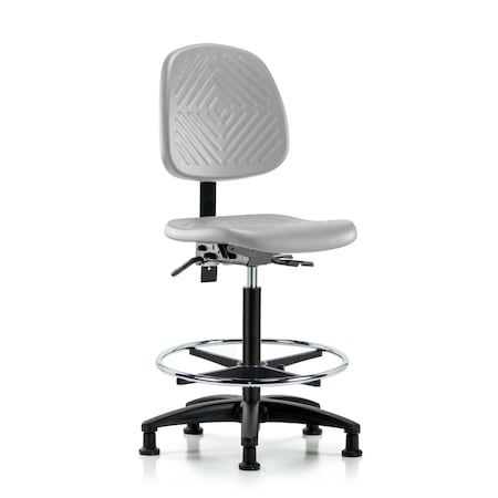 Blue Ridge Ergonomics Poly Chair-High Bench Ht with Medium Back, Seat Tilt, Chrome Foot Ring, &Stat Glides in Gray Poly PHBCH-MB-RG-T1-A0-CF-RG-GRY