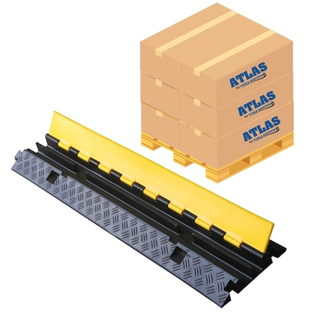 Atlas Heavy Duty Cable Protector Ramp, 2 Channel Bulk Pallet, 40'' Long Black & Yellow, 10PK CP9987-10