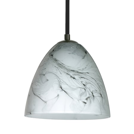 Besa Lighting Besa Vila Stem Pendant, Marble Grigio, Black Finish, 1x 60W MAX E26 Base 1TT-4470MG-BK