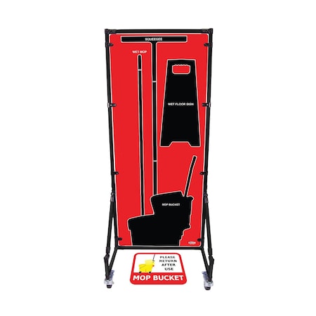 5S Supplies Housekeeping Shadow Board Broom Station V15, Red, BO + Stand, No Text HSB-V15-RED-BO-STAND- NO TEXT