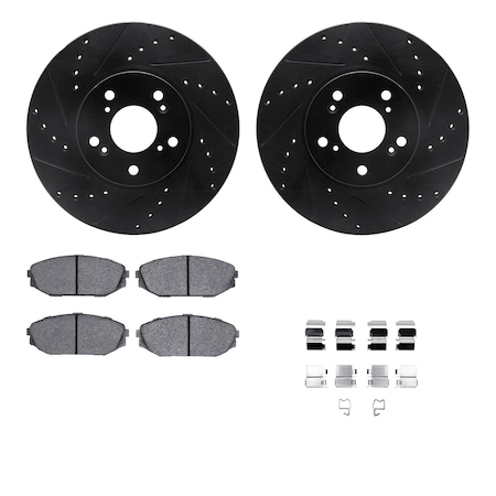 Dynamic Friction Co DFC Brake Rotor - Dimpled & Slotted - Black w/5000 Brake Pads & HW Kit 8512-59058