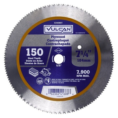 Vulcan 416880OR Circular Saw Blade, Steel, Bulk, 150T x 7-1/4 in, 7-1/4 in Dia, 5/8 in PTA250485/416880O