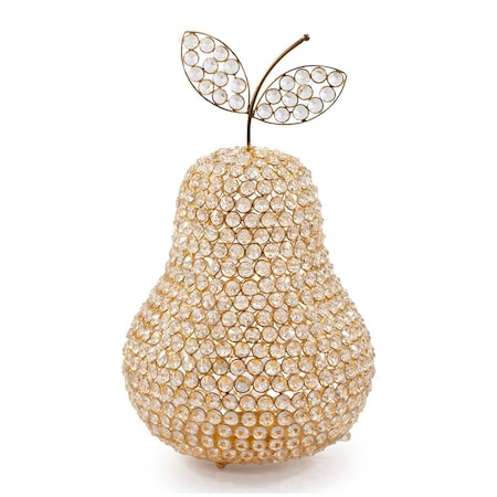 Homeroots 18" Gold Aluminum And Faux Crystal Decorative Pear 659501