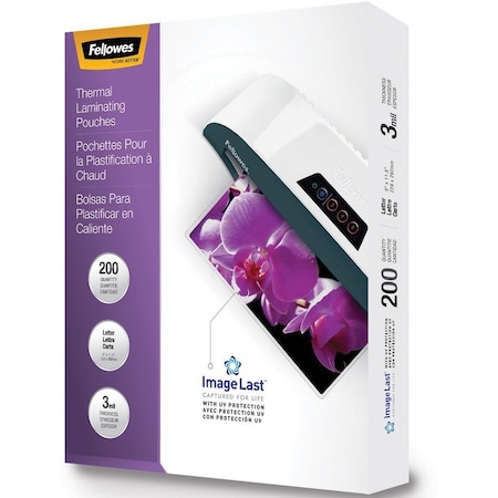 Fellowes Thermal Laminating Pouches ImageLasttrade, Jam Free, Letter, 3mil, 200 pack, No Color, 200PK FEL5244101