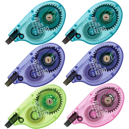 Tombow MONO Original Correction Tape, Assortedt RetroColor Applicators, 0.17" x 394", PK6 68670