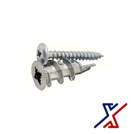 X1 Tools HD 1 5/8" Long Zinc Alloy Drywall Anchor w/ 1 1/4" Screw, 72 Sets, 72PK X1E-CON-ANC-DRY-6020x72