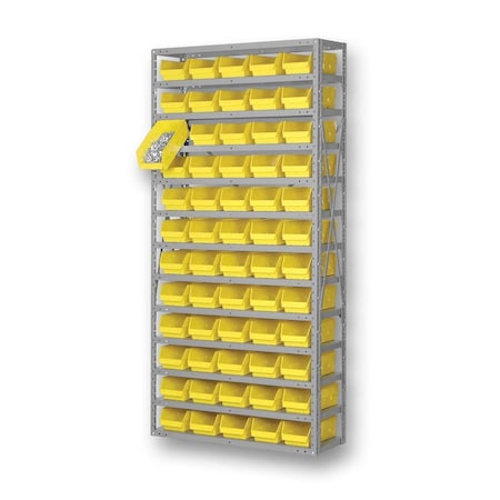 Pucel Bin Shelving Rack, 36 in W x 12 in D x 73 in H, With 13 Shelves and 96 Bins, Gray BR-1236-13-96