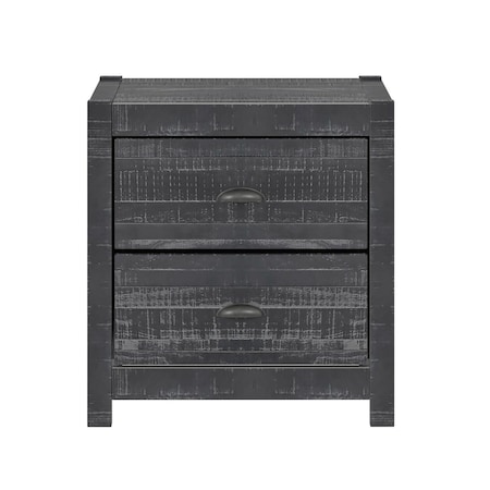 Homeroots 24" Dark Gray Distressed Solid Wood Two Drawer Nightstand 490276