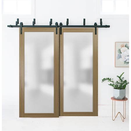 Sartodoors Sliding Closet Frosted Glass Barn Bypass Doors with Hardware Planum 2102 56x84 (2* 28x84) Solid Cor PLANUM2102BBB-HA-5684
