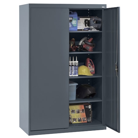 Sandusky Lee Shelving Storage Cabinet, 72 in H, 46 in W, 24 in D, Recessed Pull, Keyed, Dark Gray, 4 Shelves EA4R462472-02