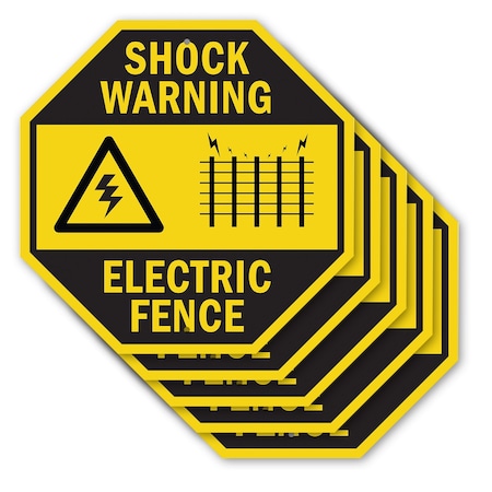 Signmission Shock Warning Electric Fence, 10 inch X 10 inch, Aluminum Metal Signs, 5PK OC-A-5Pack-10-51