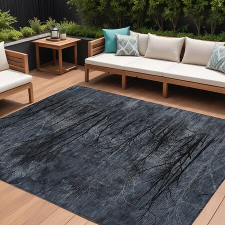 Homeroots 10' X 14' Charcoal And Gray Floral Washable Indoor Outdoor Area Rug 631022