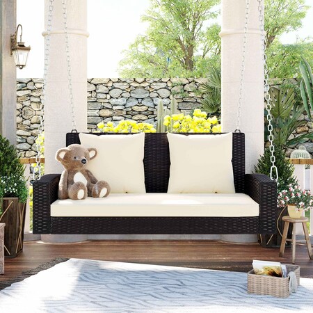 Homeroots 50" Brown Metal Outdoor Swing Chair with Brown Cushion 625691