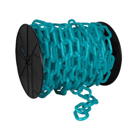 Mr. Chain 3" x 60' Turquoise Plastic Safety Chain - Reel 80156