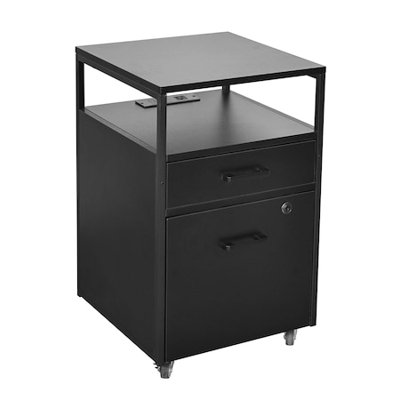 Homeroots 16" Black Wood Drawer Filing Cabinet 723071