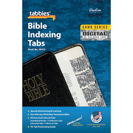 Tabbies BIBLE INDEXING TABS - CAMO SERIES - OT & NT, 90 DIGITAL TABS, 1"L - 1/4" EXT, 10 PKS/BX, 10PK 58413