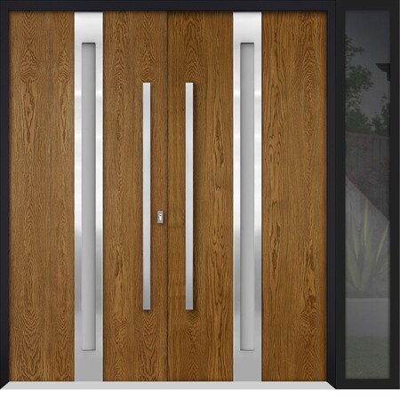 Vdomdoors Steel Double Doors Deux 1744 Natural Oak Sidelight Exterior Black Window Stainless Inserts Single M DEUX1744DEXD-OAKB-LH-W72+12 x H80
