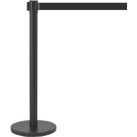 Retractable Belt Barrier, Black Finish/Black Belt, 7 ft Length, Black