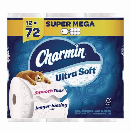 Charmin Ultra Soft Bathroom Tissue, Septic Safe, 2-Ply, White, 336 Sheets/Roll, 12PK 08471