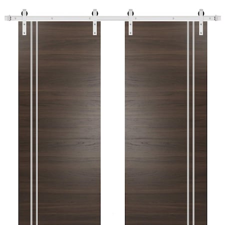 Sartodoors Sturdy Double Barn Door with Hardware, Planum 0310 Chocolate Ash and Aluminum Strips, 13FT Rail Han PLANUM0310DB-S-CA-84 x 80 (2* 42x80)