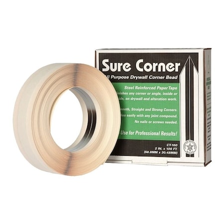Toolpro Sure Corner Series SC2 Drywall Corner Tape, 100 ft L, 2 in W, PaperSteel TP03398