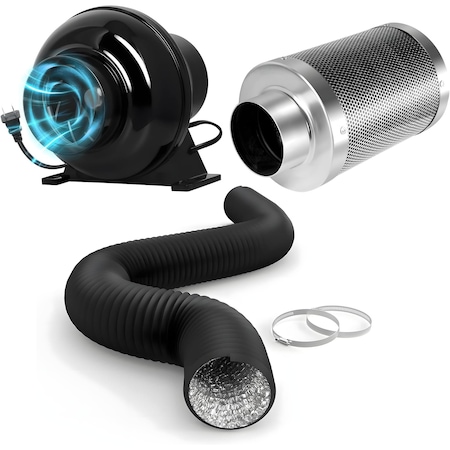 Ipower 4 Inch 195 CFM Inline Fan, 4" Air Carbon Filter, 8 Feet PVC Ducting GLFANXINLLT4FILT4MD8CPVCBLK