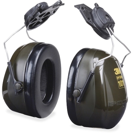 3M Peltor Peltor Optime 101 Hard Hat-Mounted Earmuffs, Passive Protection, NRR 24 dB, Foam, Black/Green H7P3E