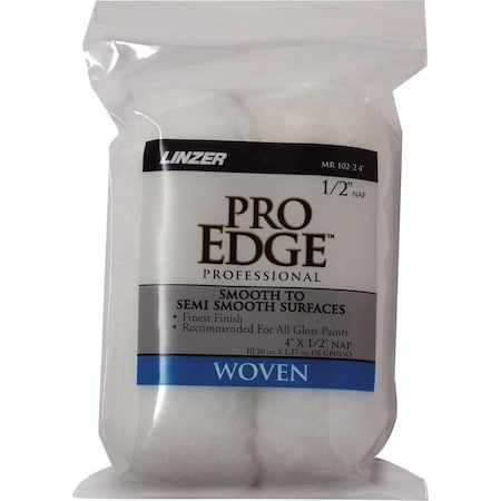 Linzer Paint Roller Cover, 1/2 in Thick Nap, 4 in L, Woven Fabric Cover, White MR 102-2 4IN