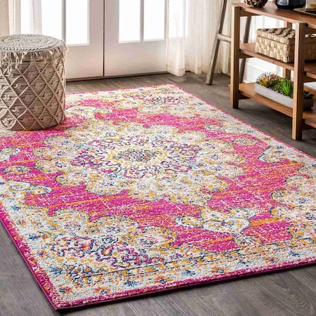 Jonathan Y Bohemian FLAIR Boho Vintage Medallion Pink/Cream 5 ft. x 8 ft. Area Rug BMF104A-5