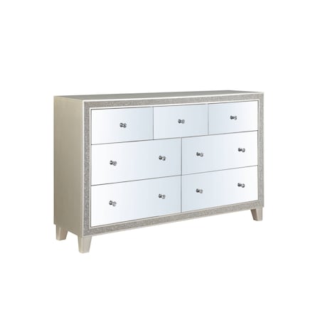 Homeroots 63" Champagne Solid and Manufactured Wood Mirrored Seven Drawer Triple Dresser 486521