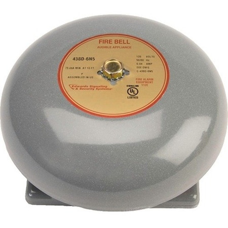 Edwards Signaling Fire Bell, Gray, 6 In., 20 to 24V 439D-6AW