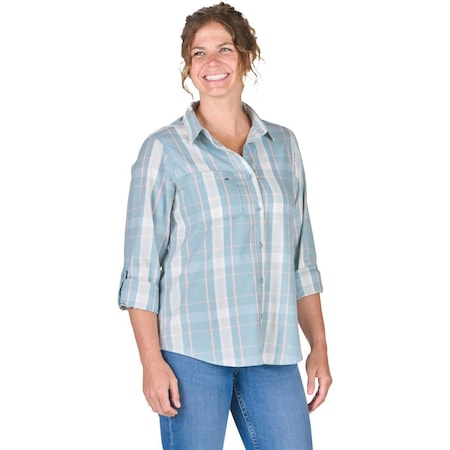 Berne Flex180 Womens 2XL Plaid Eggshell Blue UPF Button Down Long Sleeve Shirt WSH33PEBR520