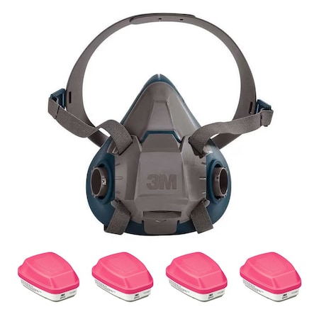 3M Half Mask Respirator Kit: 4 Cartridges Included, Acid Gas (AG), P100 Combo Cartridge, Size M 29WT66-4JG11