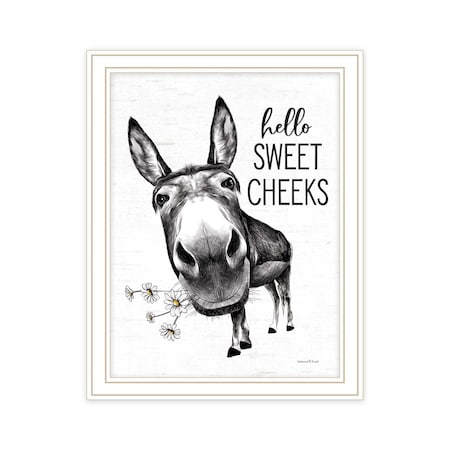 Homeroots Hello Sweet Cheeks Donkey White Framed Print Bathroom Wall Art 530071