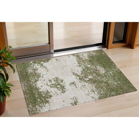 Homeroots 3' X 5' Olive Green Gray And Ivory Abstract Washable Indoor Outdoor Area Rug 599514
