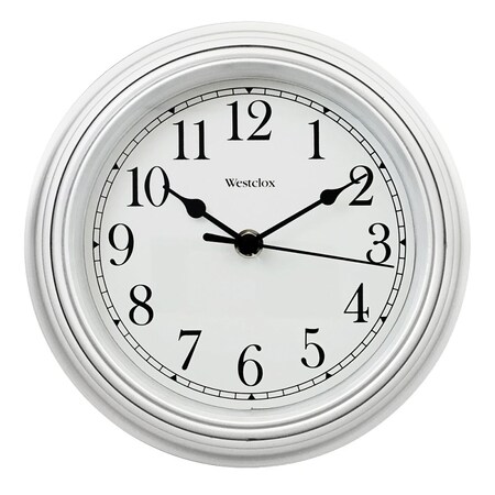 Westclox Clock, 8-1/2 in Dia, Round, White Frame, Plastic Clock Face, Analog 46994A