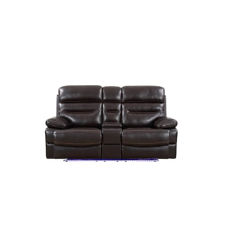Homeroots 78in Brown Faux Leather Power Reclining Love Seat With Storage 366312
