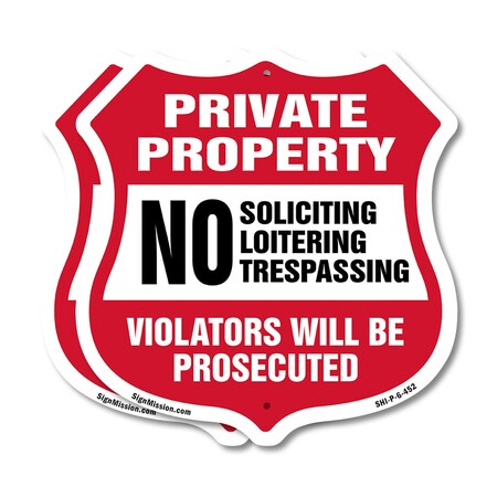 Signmission Private Property Shield Sign No Soliciti, 6 inch X 6 inch, Plastic Sign, 2PK SHI-P-2PACK-6-452