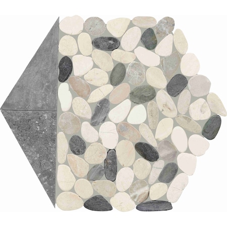 Daltile Pebble Oasis Natural Stone Tri-Hex Pebble Mosaic 11in x 10in in Tumbled Harbor, 17PK PB25TRHEXPBMSTM