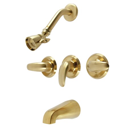 Kingston Brass Triple-Handle Tub and Shower Faucet, Brushed Brass KB6237LL