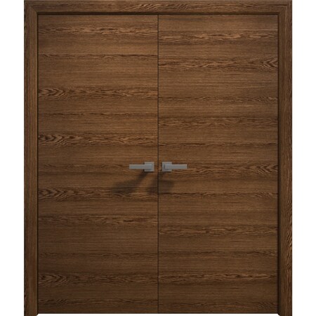 Sartodoors Interior Solid French Double Doors 36 x 80 inches, Ego 5000 Cognac Oak Veneer, Wood Interior Solid EGO5000DD-DKO-36