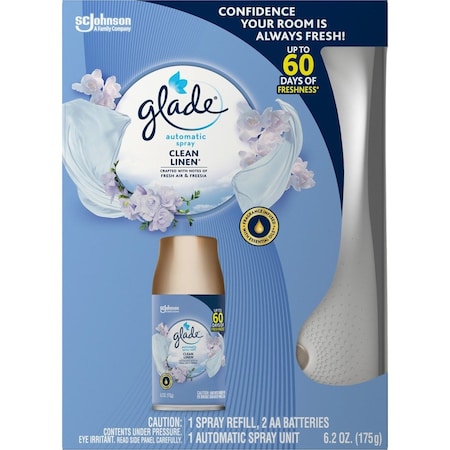 Glade Automatic Air Freshener Starter Kit, Spray Unit and Refill, Clean Linen, 6.2 oz, PK4 PK 310916