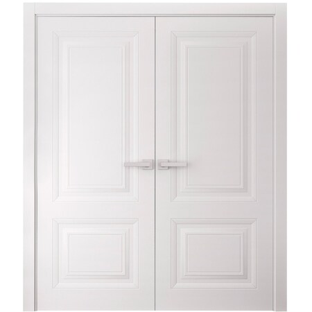 Sartodoors Interior Double Doors 56 x 96 inches, BASIC 9422 White, Wood Interior Solid Panel Frame, Closet B BASIC9422DD-SKIN-5696