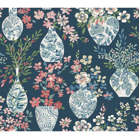 A-Street Prints Harper Teal Floral Vase Wallpaper 4120-72001